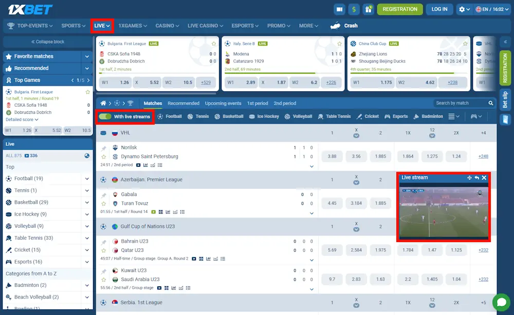 1xBet Live Betting and Live Streaming Screenshot